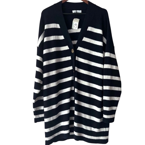 Primark Cares Navy Nautical striped button down cardigan oversize Hampton - Picture 1 of 4